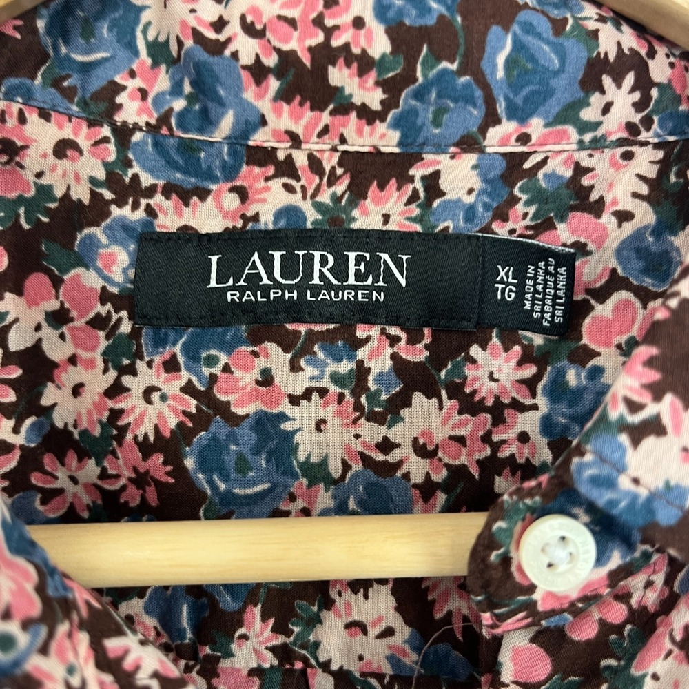 Lauren Ralph Lauren Floral Shirt Sz XL Long Sleeve Button Up Top Pink Blue - Picture 12 of 15